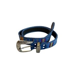 Elite Accessories Striped Belt Size L Blue Vintage